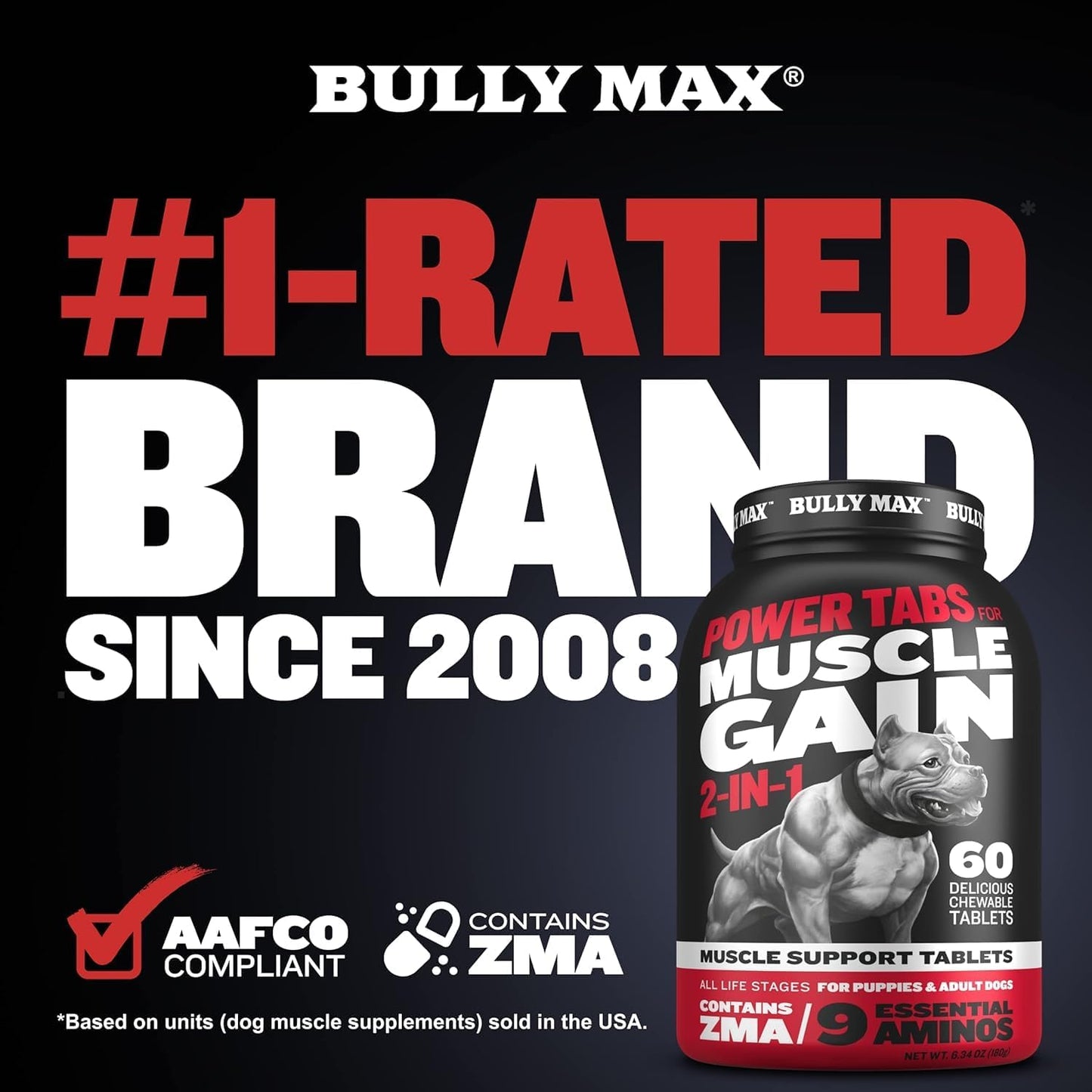 Bully Max 2-in-1 Muscle Builder Chewable Tablets for Puppies & Adult Dogs - Dog Vitamins & Supplements for Muscle Gain & Growth - Canine Puppy Multivitamins for All Breeds & Ages - 60 Tabs (3 Bottles)