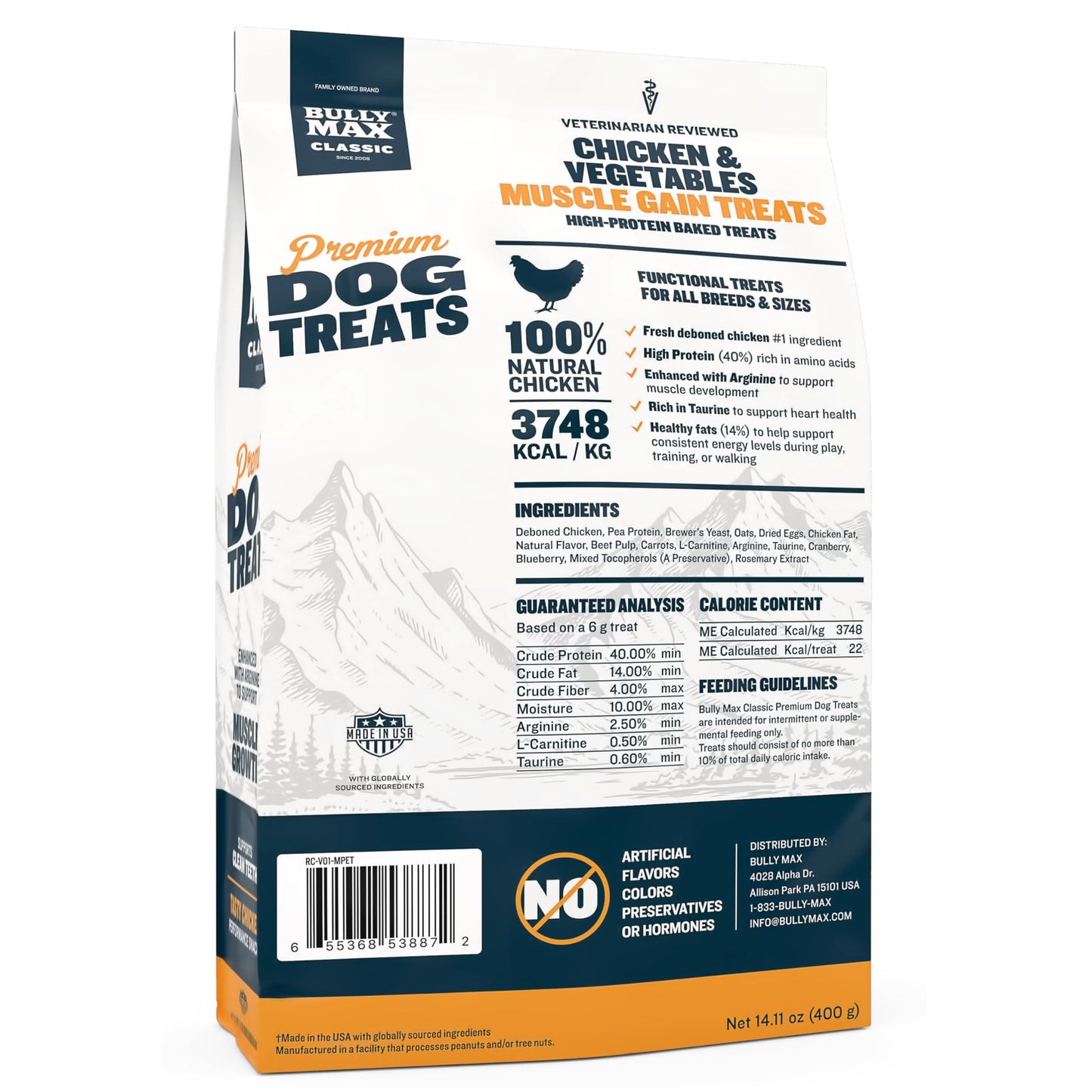 Bully Max Premium High Protein Dog Treats for Puppy & Adult Dogs - Training Dog Food Treats with 32% Protein, Real Meat, Veggies & BCAAs for Small, Medium & Large Breeds, Beef Flavor, 400g Bag