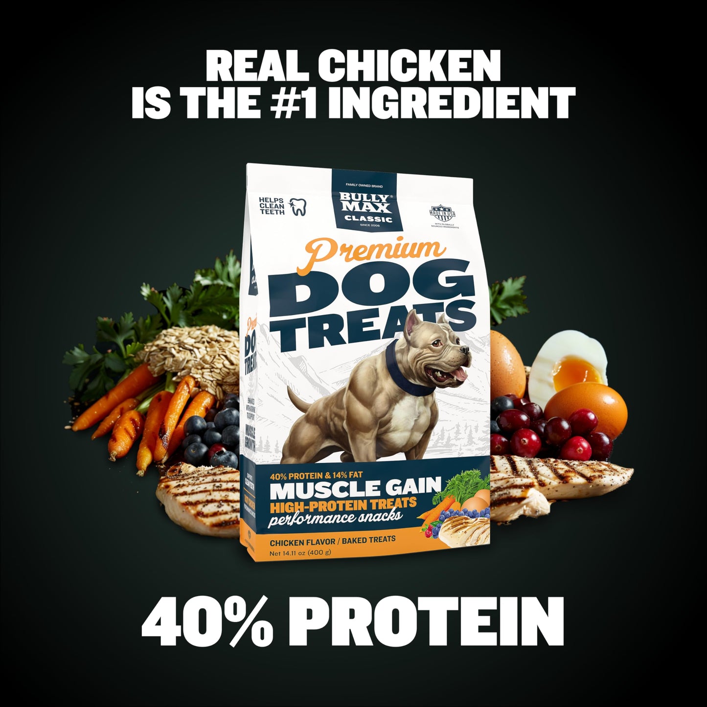 Bully Max Premium High Protein Dog Treats for Puppy & Adult Dogs - Training Dog Food Treats with 32% Protein, Real Meat, Veggies & BCAAs for Small, Medium & Large Breeds, Beef Flavor, 400g Bag