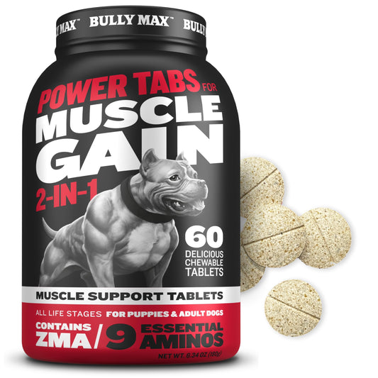 Bully Max 2-in-1 Muscle Builder Chewable Tablets for Puppies & Adult Dogs - Dog Vitamins & Supplements for Muscle Gain & Growth - Canine Puppy Multivitamins for All Breeds & Ages - 60 Tabs (3 Bottles)